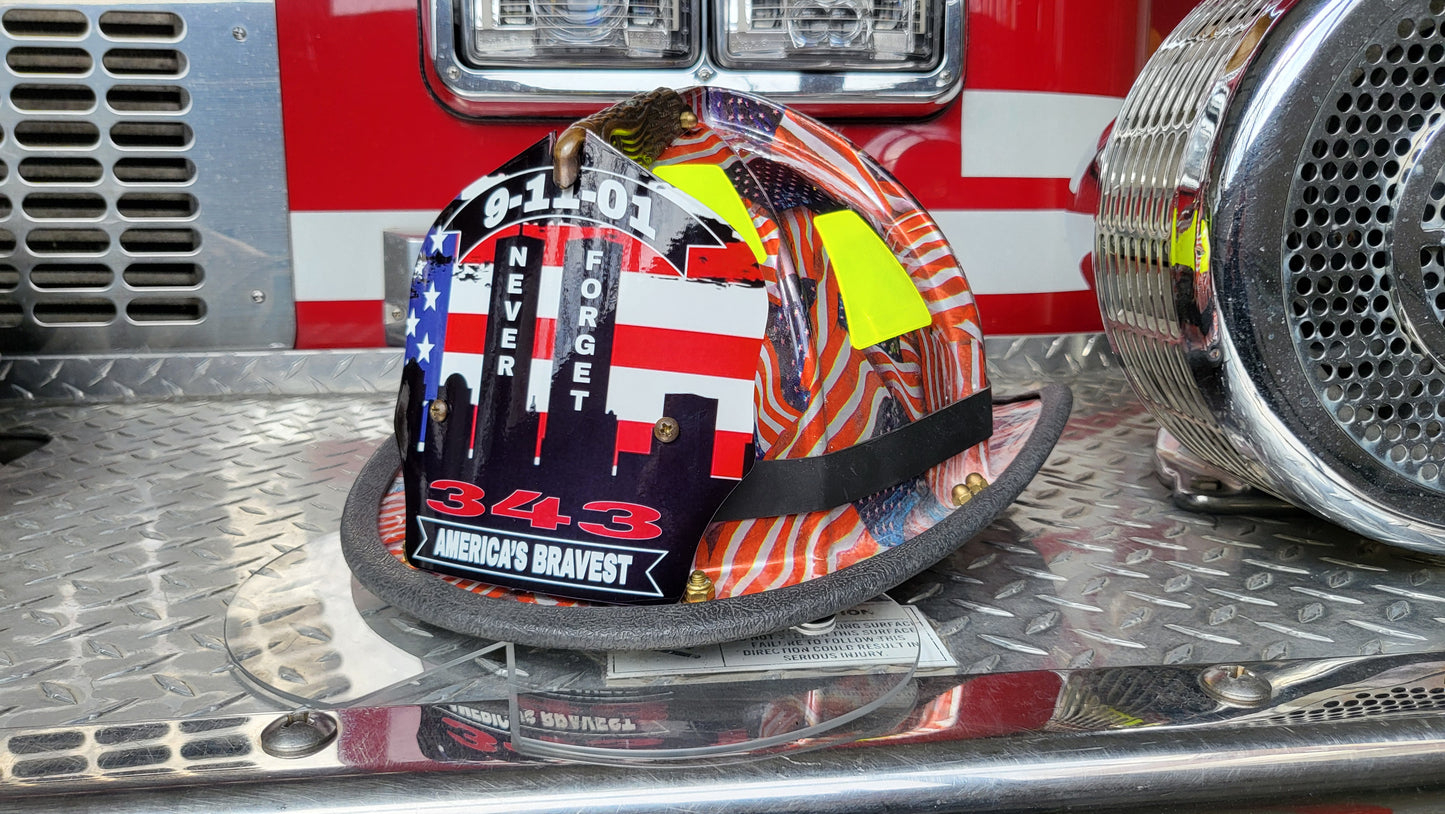 9-11 Tribute, American Flag firefighter helmet shield
