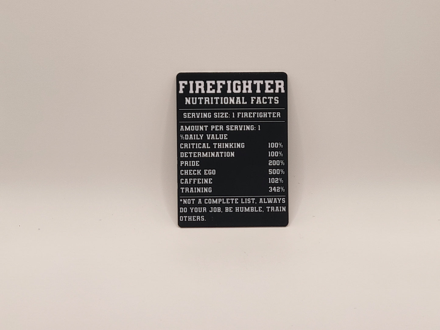 Firefighter nutritional facts playing card