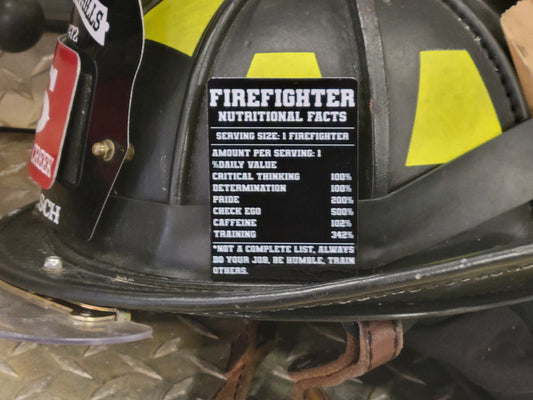 Firefighter nutritional facts, Firefighter aluminum playing card. Firefighter gifts,  firefighter helmet card.   Magnet option available.