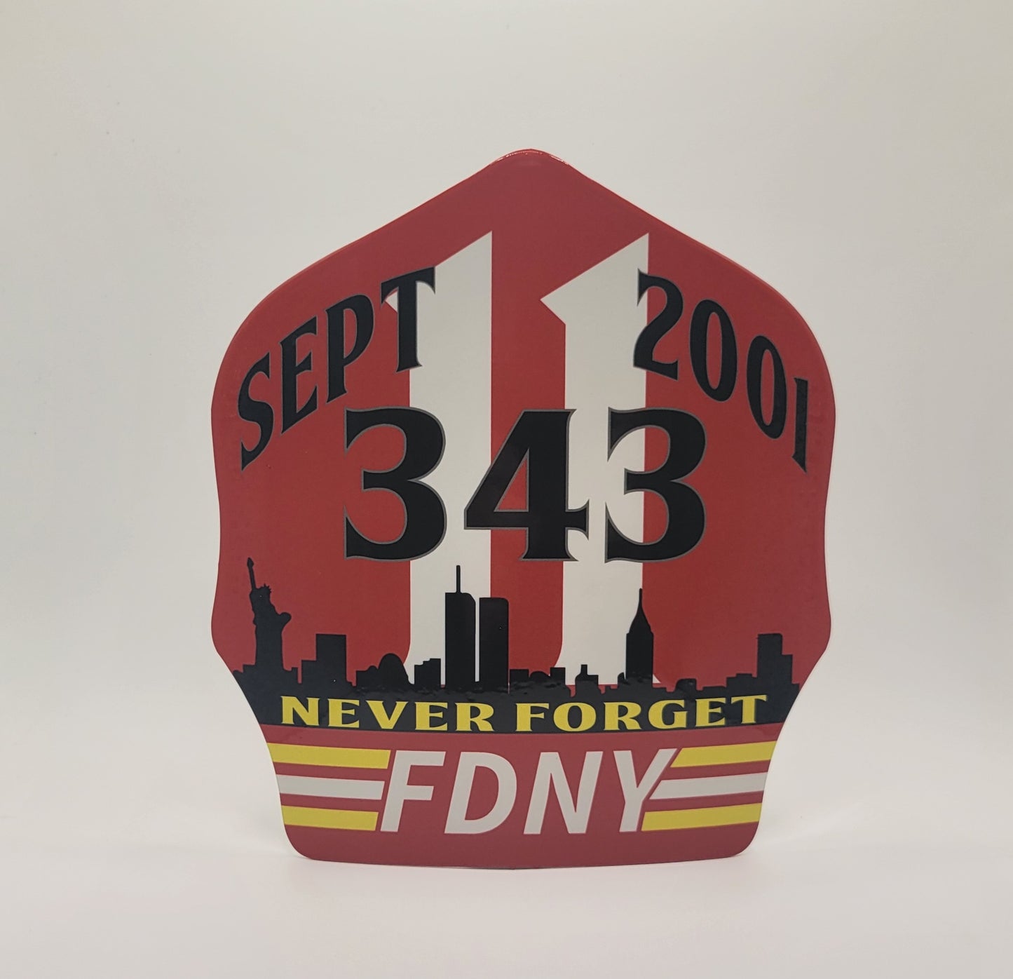 9-11 Tribute, FDNY, 343,  twin towers firefighter shield.