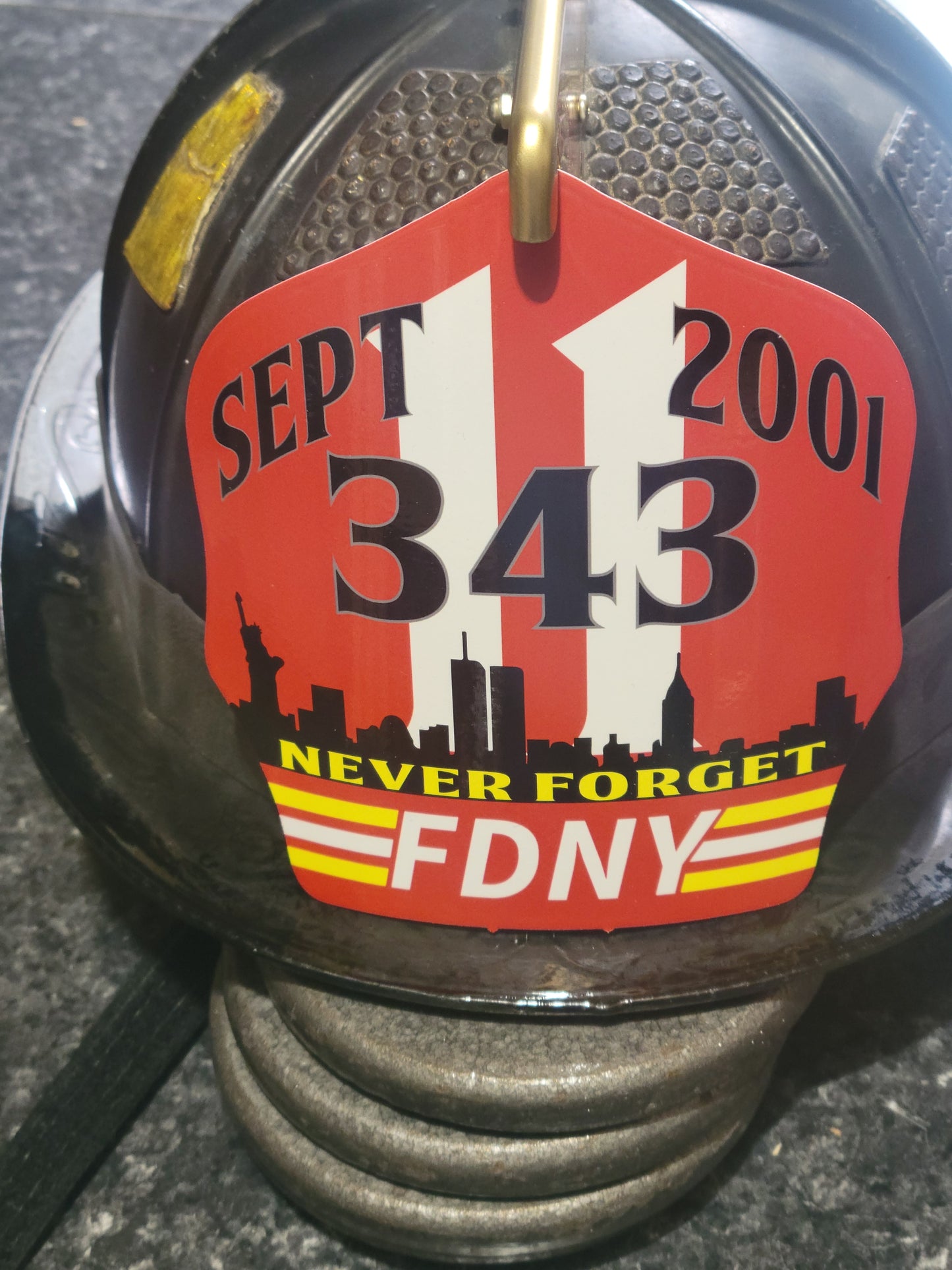 9-11 Tribute, FDNY, 343,  twin towers firefighter shield.