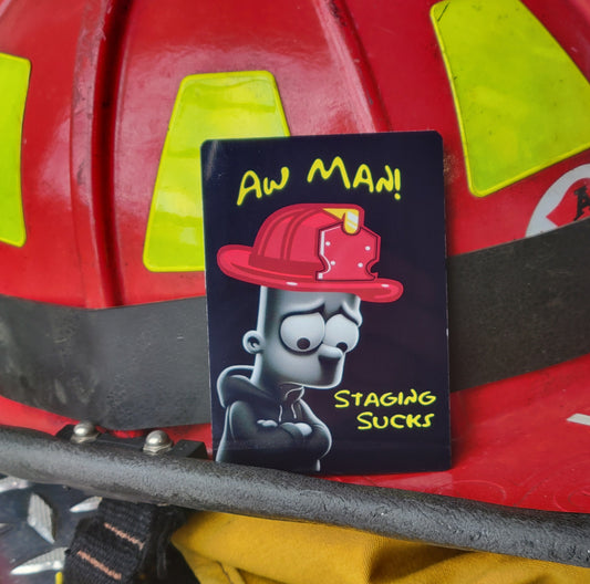 Aw Man! Staging Suck Simpson parody helmet card