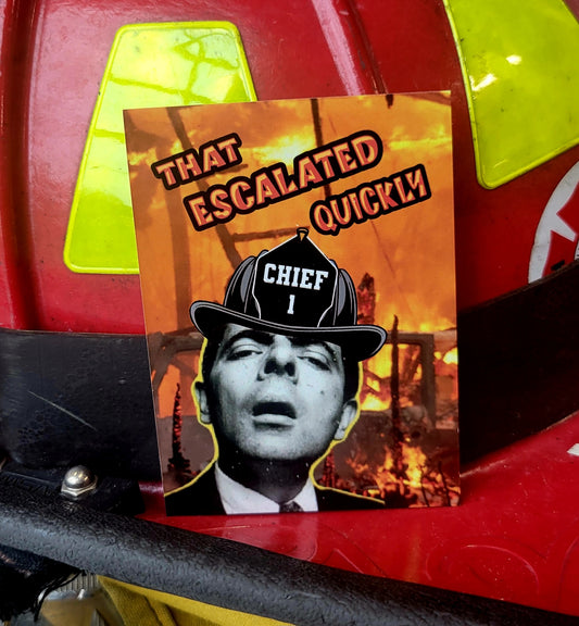 That Escalated Quckly parody helmet card