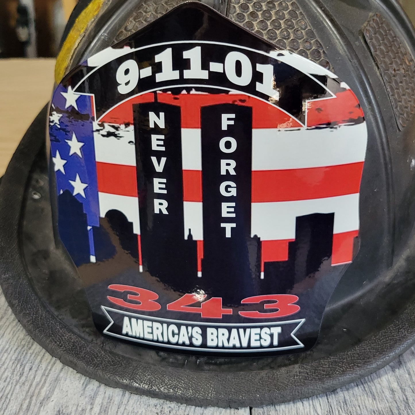 9-11 Tribute, American Flag firefighter helmet shield