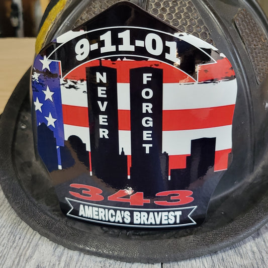 9-11 Tribute, American Flag firefighter helmet shield