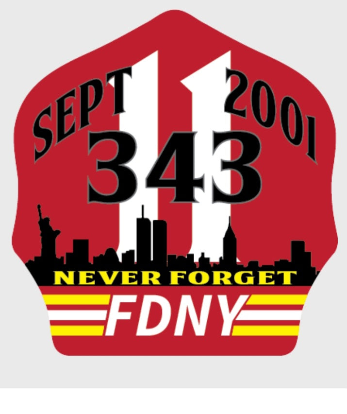 9-11 Tribute, FDNY, 343,  twin towers firefighter shield.