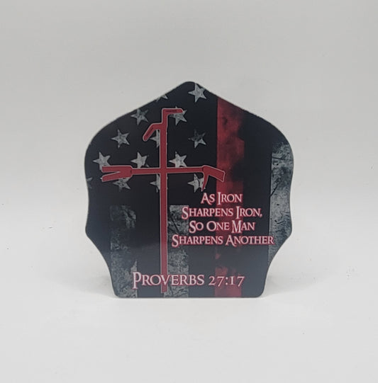 As Iron Sharpens Iron Firefighter MINI helmet shields. 3.5x3.5" thick aluminum