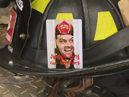 Bundle of three (3) firefighter metal playing cards.