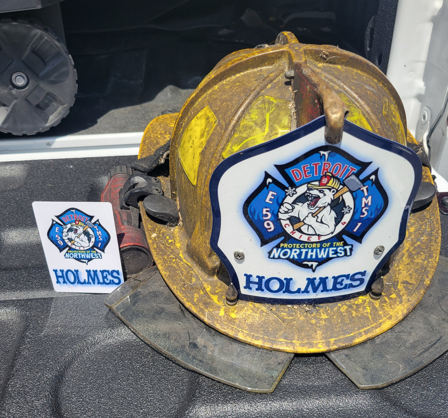 Custom made fire helmet sheilds